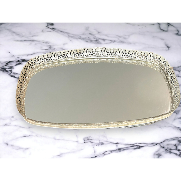 Vintage Vanity Mirror Botanical Mirrored Tray Great Romantic Decor Gift Idea - Picture 5 of 10